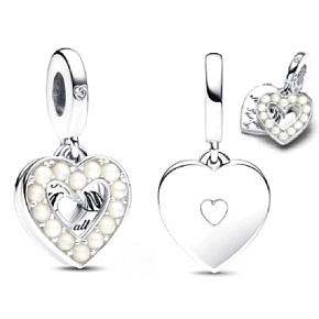 Charm Sterling silver 925 Pearl white heart 2in1, pendant for bracelet family