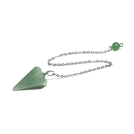 Aventurine green pendulum natural stone 2,5 cm + 18 cm chain with bead, lucky stone