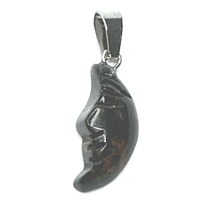 Obsidian Moka Moon pendant natural stone, hand cut figurine 2,2 x 10 mm, rescue stone