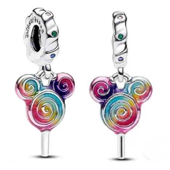 Charm Sterling silver 925 Disney Mickey/Minnie Mouse Lolly Head, movie bracelet pendant