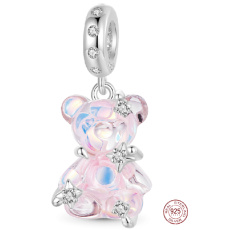 Charm Sterling Silver 925 Bear Light Pink Fantastic Dream, Animal Bracelet Pendant