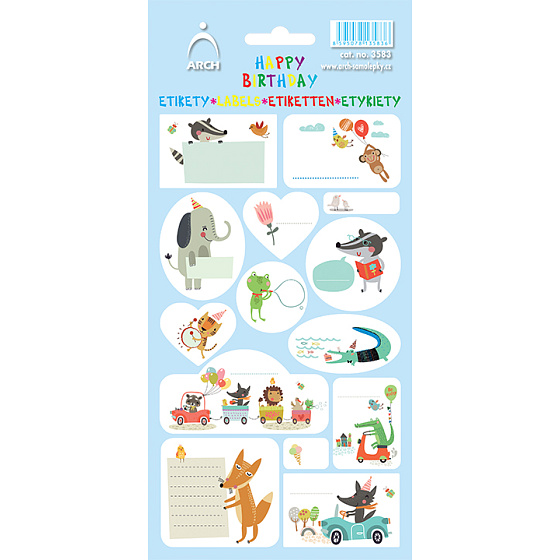 Arch Household stickers, for gifts Happy Birthday blue 14 labels