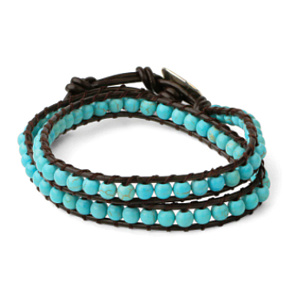 Tyrkenite leather black bracelet natural stone wrapping 2 strands hand knitted bead 6 mm / 35 cm, stone of young people looking for life purpose