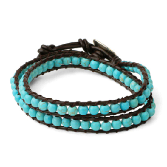 Tyrkenite leather black bracelet natural stone wrapping 2 strands hand knitted bead 6 mm / 35 cm, stone of young people looking for life purpose