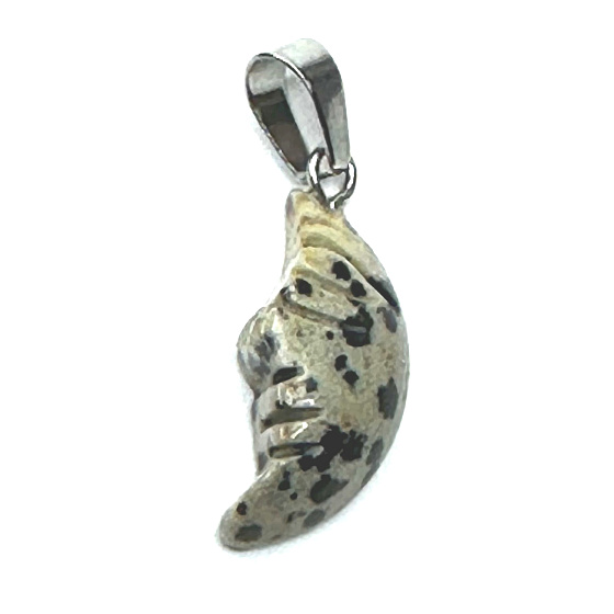 Dalmatian Jasper Moon pendant natural stone, hand-polished figurine 2.2 x 10 mm, stone of positive energy