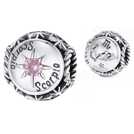 Charm Sterling silver 925 Zodiac sign, cubic zirconia Scorpio, bead for bracelet