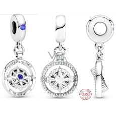 Charm Sterling silver 925 Rotating compass with cubic zirconia, travel bracelet pendant Charm Sterling silver 925 Rotating compass with cubic zirconia, travel bracelet pendant