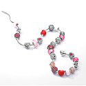 Charm Sterling silver 925 Glittering round red charm Pavé, bead on bracelet symbol