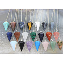 Goldstone blue Avanturine pendulum 2,5 cm + 18 cm chain with bead, stone of ambition