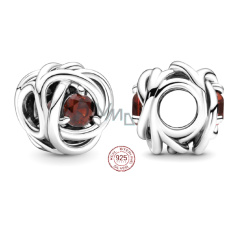 Charm Sterling silver 925 Infinite circle of eternity January dark red, bead for bracelet