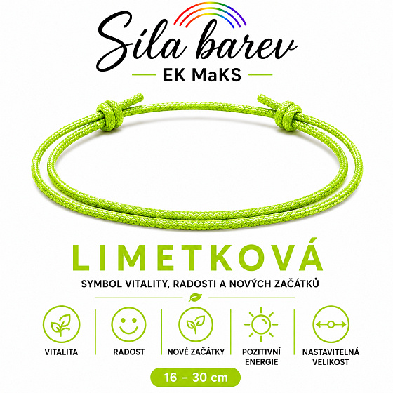 Šňůrkový náramek Síla barev – Limetková | Symbol vitality, radosti a nových začátků | nastavitelný 16 - 30 cm
