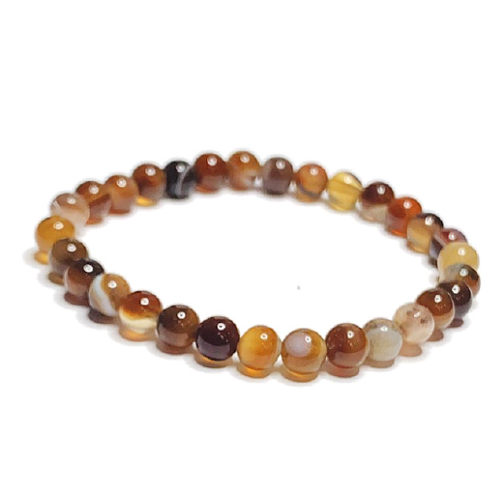 Agate brown lace bracelet elastic natural stone, bead 6 mm / 16-17 cm, adds strength