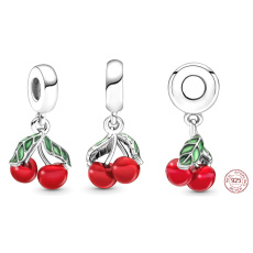 Sterling silver 925 Asymmetrical cherries, pendant for bracelet, food and drink