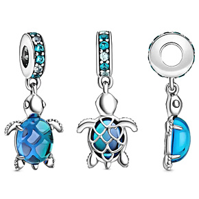 Sterling Silver 925 Sea Turtle Murano Glass Pendant Bracelet Animal