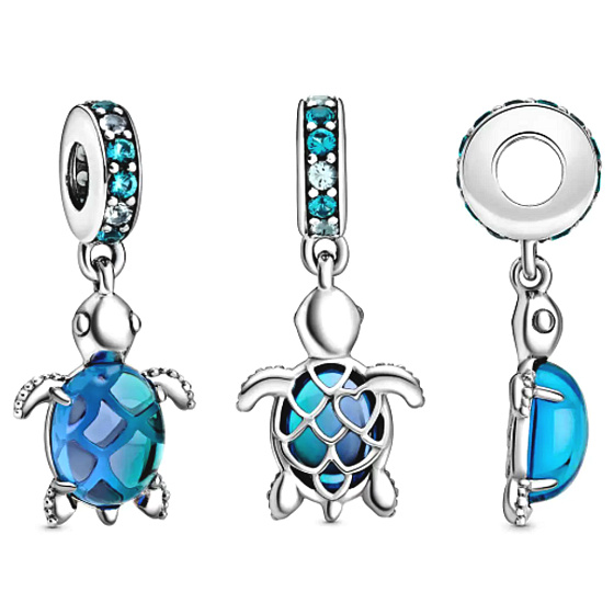 Sterling Silver 925 Sea Turtle Murano Glass Pendant Bracelet Animal