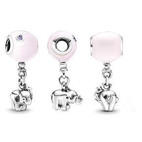 Charm Sterling silver 925 Elephant with pink balloon, pendant on bracelet family