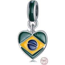 Charm Sterling Silver 925 Brazilian Flag Heart - I Love Brazil, Coffee Bean, Travel Bracelet Pendant Charm Sterling Silver 925 Brazilian Flag Heart - I Love Brazil, Coffee Bean, Travel Bracelet Pendant