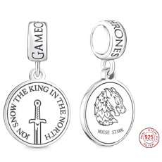 Charm Sterling silver 925 Game of Thrones Jon Snow, bracelet pendant, movie