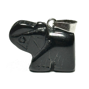 Black Agate Elephant Pendant Natural Stone, Hand-polished Figurine 1.8 x 2.5 x 8 mm, Provides Courage and Strength