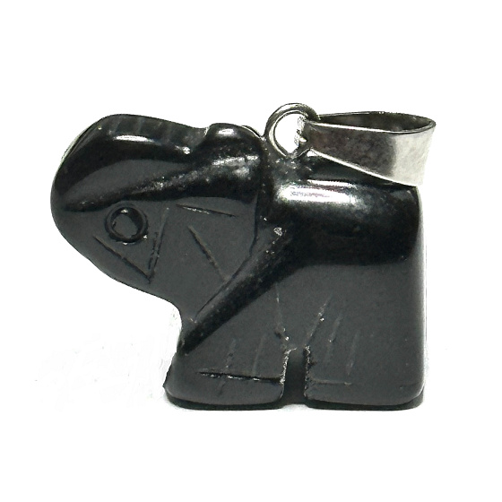 Black Agate Elephant Pendant Natural Stone, Hand-polished Figurine 1.8 x 2.5 x 8 mm, Provides Courage and Strength