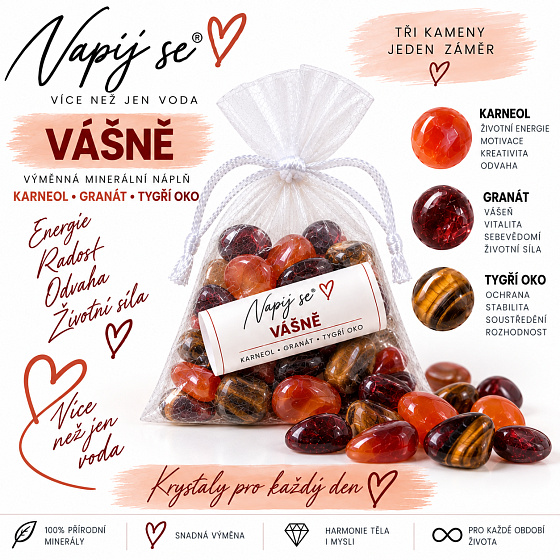 Napij se® vášně – výměnná minerální náplň | Karneol, Granát, Tygří oko