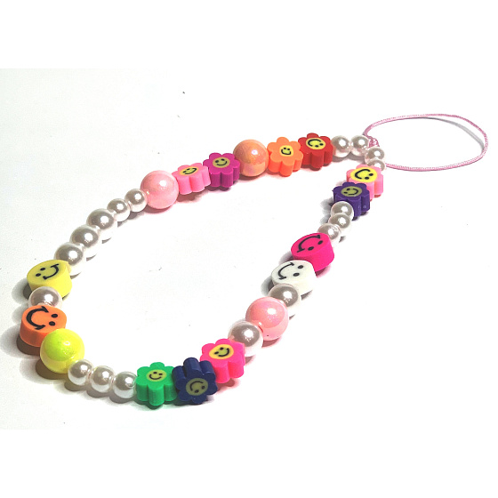 Anti-lost mobile phone pendant with beads, smiley face, beads, circumference 26,5 cm