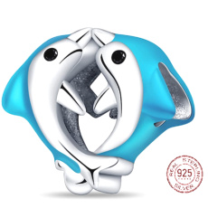 Charm Sterling silver 925 Two dolphins, bead on bracelet animal