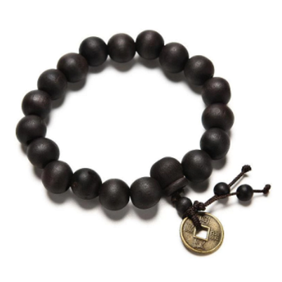 Tibetan Buddhist religious bracelet elastic made of natural wood, bead 1,1 cm / 16 - 17 cm