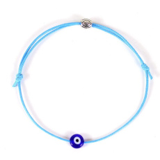 Blue eye rope bracelet woven light blue, component in silver