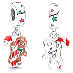 Sterling silver 925 Gingerbread figure 2in1, Christmas bracelet pendant