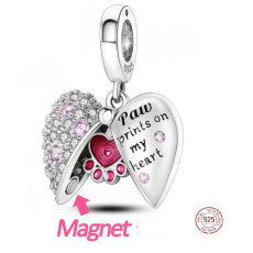 Sterling silver 925 Pawprints on my heart, heart pendant on pet bracelet Sterling silver 925 Pawprints on my heart, heart pendant on pet bracelet