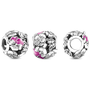 Sterling silver 925 Floral charm bead bracelet nature