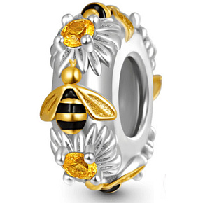 Charm Sterling silver 925 Sparkling bee, bead on bracelet animal