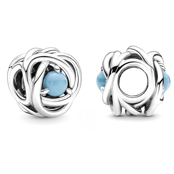 Charm Sterling silver 925 Infinite circle of eternity December turquoise, bead for bracelet