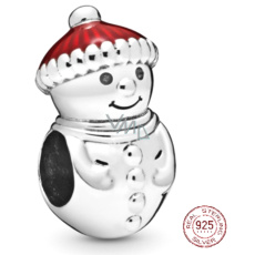 Charm Sterling silver 925 Snowman with Christmas hat, bead on bracelet Christmas