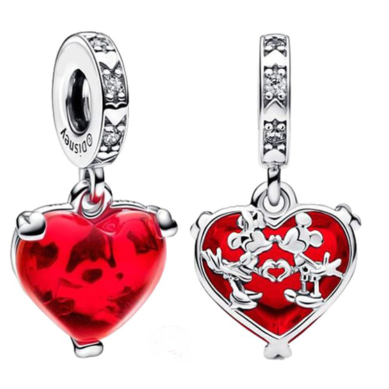 Disney Mickey a Minnie Mouse Murano srdce, stříbrný 9254 přívěsek na náramek