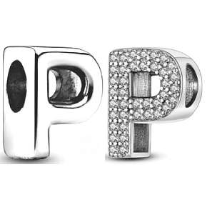 Sterling silver 925 Alphabet letter P, bead for bracelet
