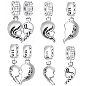 Charm Sterling Silver 925 Maternal Bond - Mother and Daughter 2-in-1 Heart, Split Pendant for Family Bracelet