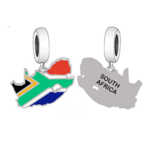 Charm Sterling Silver 925 South Africa Flag - Swinging Map, Travel Bracelet Pendant
