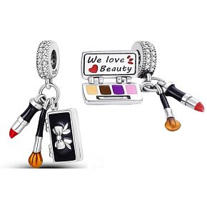 Charm Sterling silver 925 Chic style - lipstick, painting, brush 3in1, bracelet pendant interests