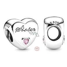 Charm Sterling silver 925 Beloved sister heart, bead on bracelet family