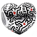 Charm Sterling Silver 925 Keith Haring Heart Art Lines and People Bead Bracelet Symbol