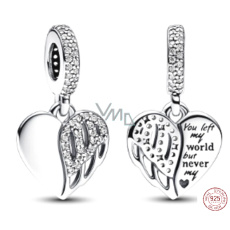 Charm Sterling Silver 925 Heart and Angel, You Left My World.. 2-in-1 pendant for bracelet, family Charm Sterling Silver 925 Heart and Angel, You Left My World.. 2-in-1 pendant for bracelet, family