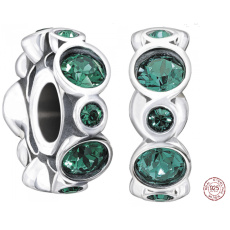 Charm Sterling silver 925 Birthday ring May, royal green, bead on bracelet sign