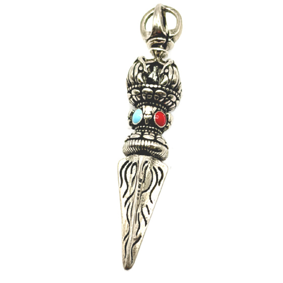 Tibetský přívěsek Phurba – Ochranný rituální dýkový amulet karma, síla, ochrana, 6 cm