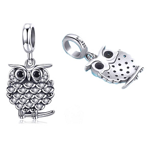 Sterling silver 925 Lovely owl, animal bracelet pendant