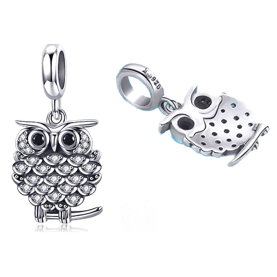 Sterling silver 925 Lovely owl, animal bracelet pendant