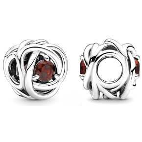 Charm Sterling silver 925 Infinite circle of eternity January dark red, bead for bracelet