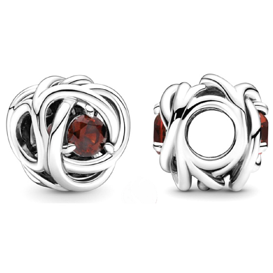 Charm Sterling silver 925 Infinite circle of eternity January dark red, bead for bracelet