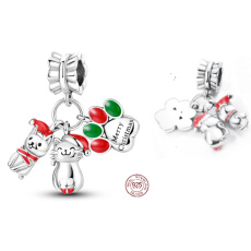 Charm Sterling Silver 925 Christmas 3-in-1 Dog, Cat, and Paw, Bracelet Pendant Christmas